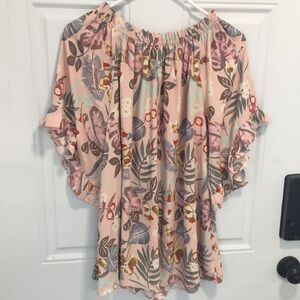 Anthropologie Easel Floral butterfly sleeve shirt